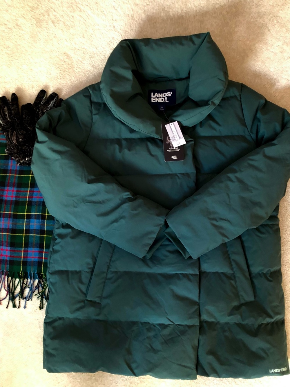 NWT Lands End Forest Green Luxe Down HyperDry Jacket Coat Size XL